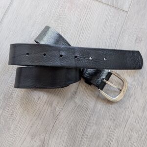 Roots Black Leather Classic Belt Silver Buckle Italian Size M
